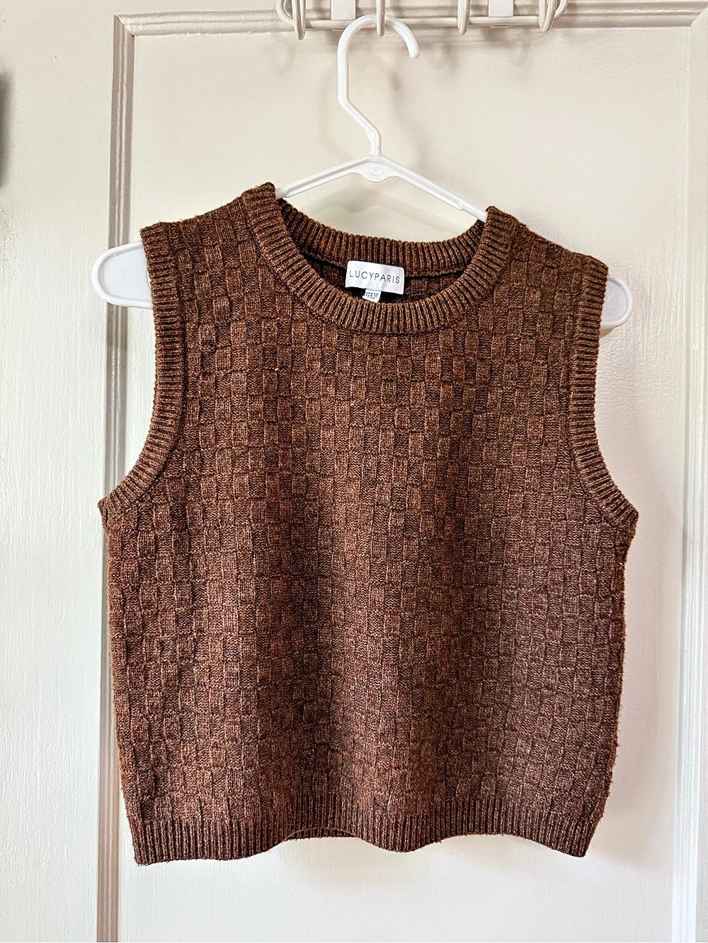 Lucy Paris Brown Checkered Sweater Vest Size XS Like New